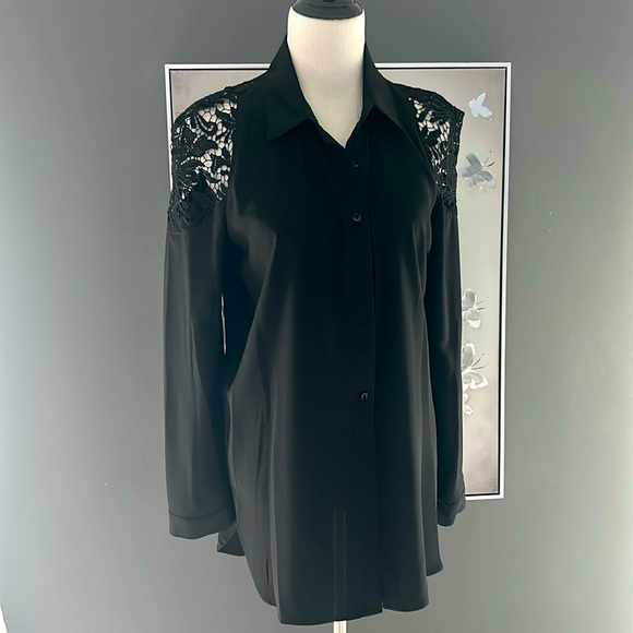 Alberto Makalli M longer lace upper button front blouse Bin G - Picture 1 of 9
